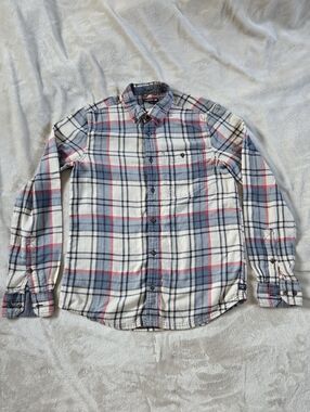 Toad&Co White, Blue & Red Plaid Flannel  Button-Down Shirt Men Small
